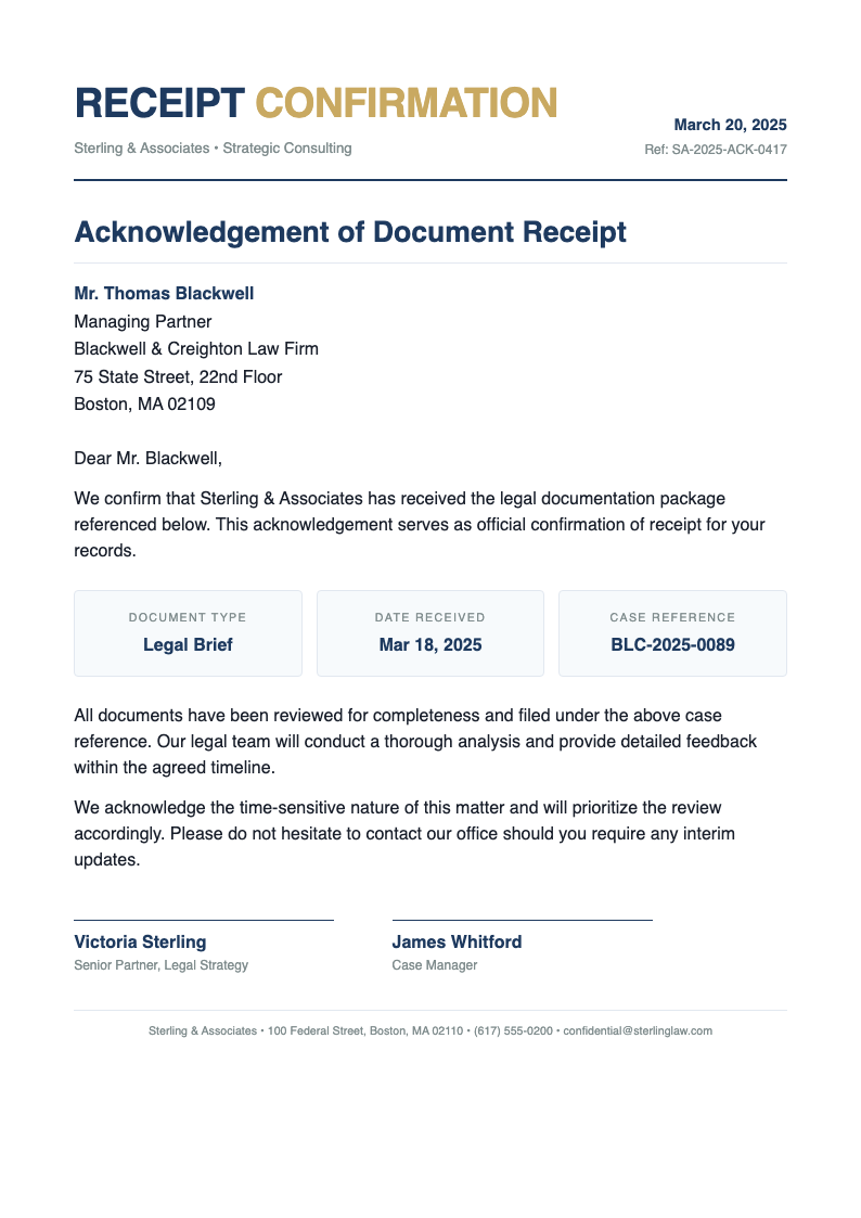 Executive summary acknowledgement letter